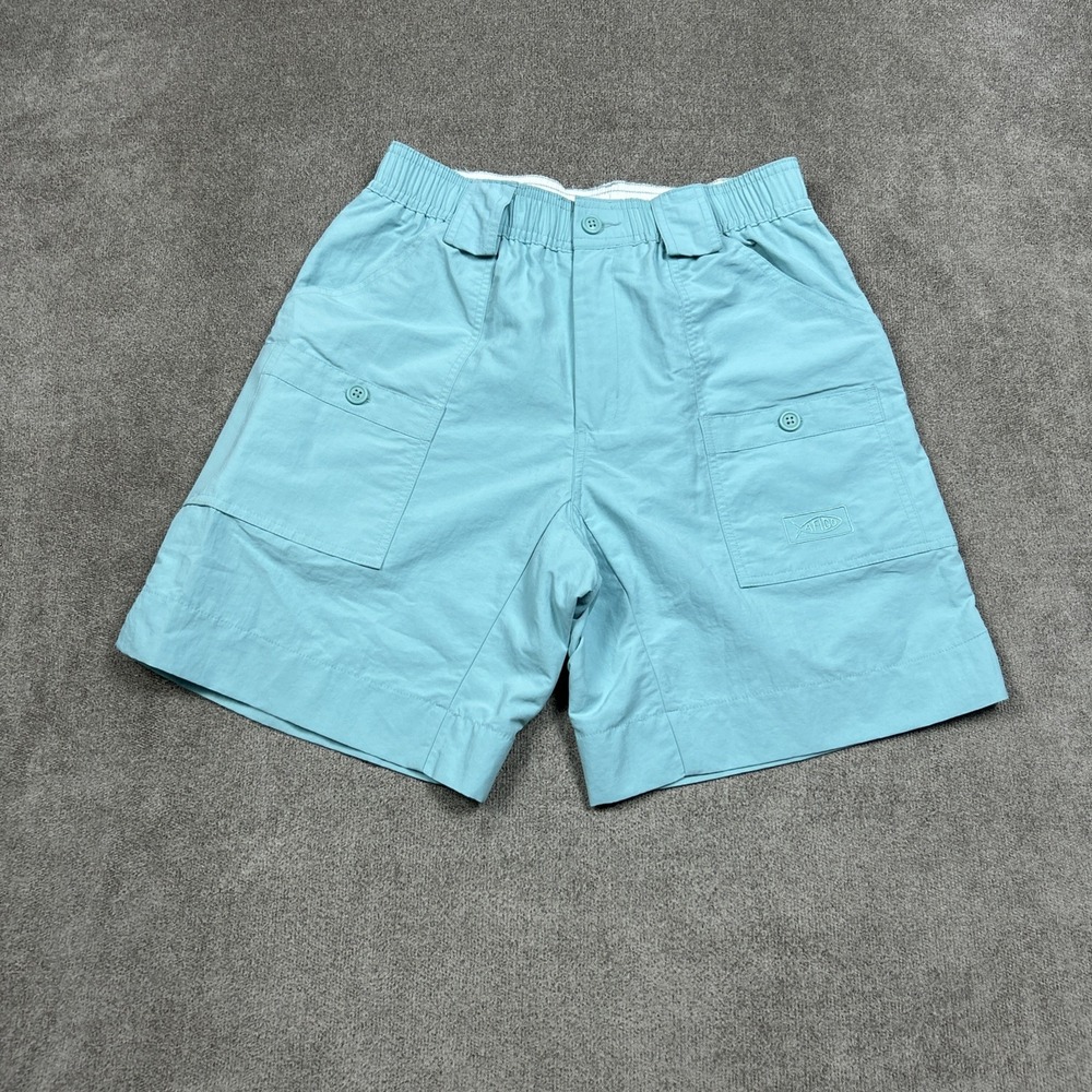 AFTCO Shorts Mens Performance Fishing 30 8" Inseam Blue Nylon Elastic Waist